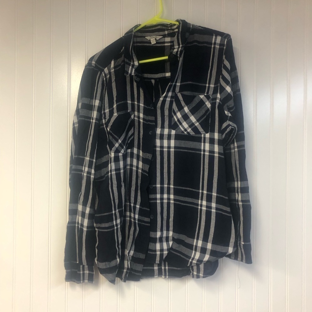 Lucky Brand Women’s Navy and White Plaid Button Down Shirt XL Long Sleeve